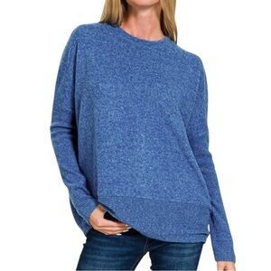 Blue Hacci Brushed Dolman Sleeve Crewneck Sweater NWOT